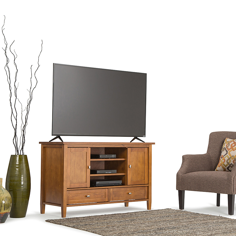 Left View: Simpli Home - Warm Shaker TV Cabinet for Most TVs Up to 52" - Honey Brown