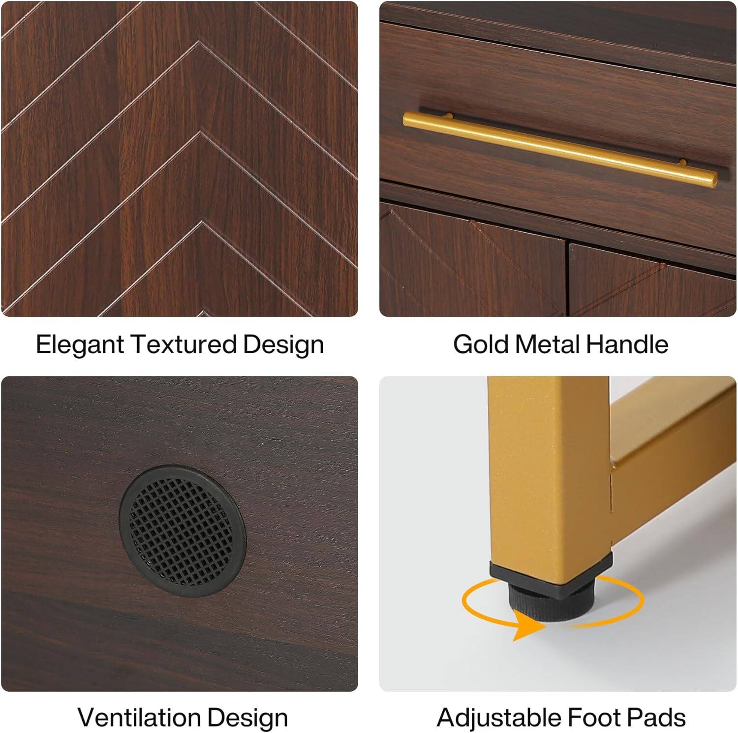 - Elegant Textured Design
- Gold Metal Handle
- Ventilation Design
- Adjustable Foot Pads