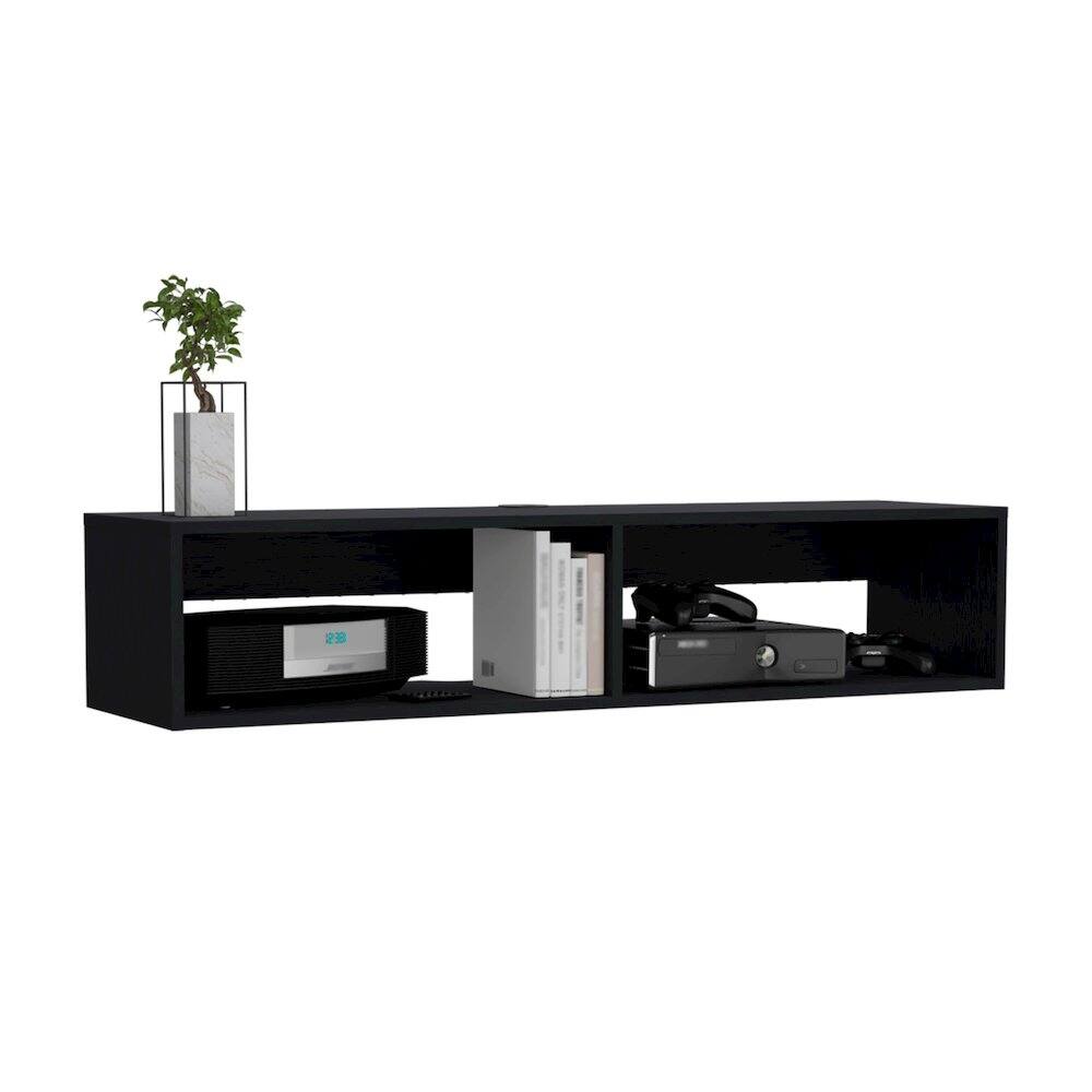 Front. TuHome - Rockwood Floating TV Stand Black MDF - Black.