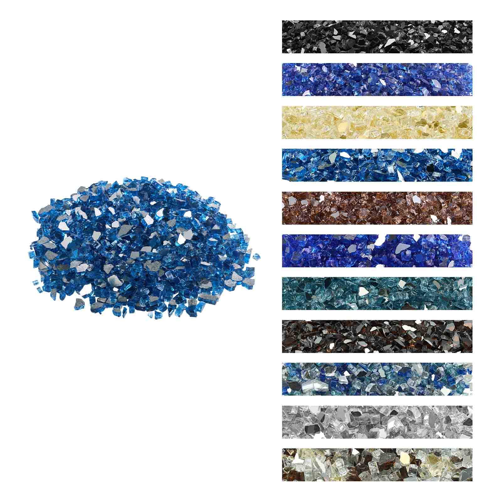VEVOR - Fire Glass, 10LBS / 4.5KG High-Temperature Resistant Fireplace Rocks, 1/2-Inch / 12.7 mm Reflective & Smokeless Firepit - Pacific Blue