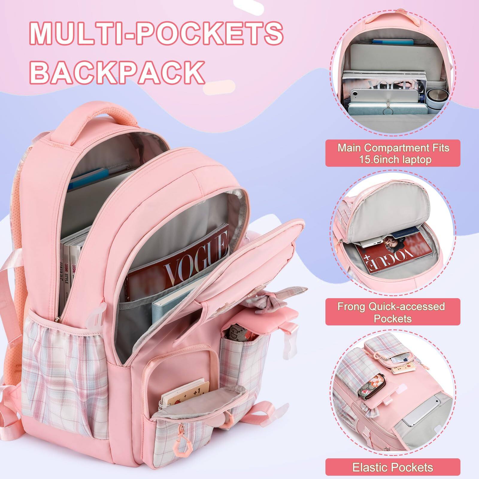 MULTI-POCKETS BACKPACK

Main Compartment Fits 15.6inch laptop

Front Quick-accessed Pockets

Elastic Pockets