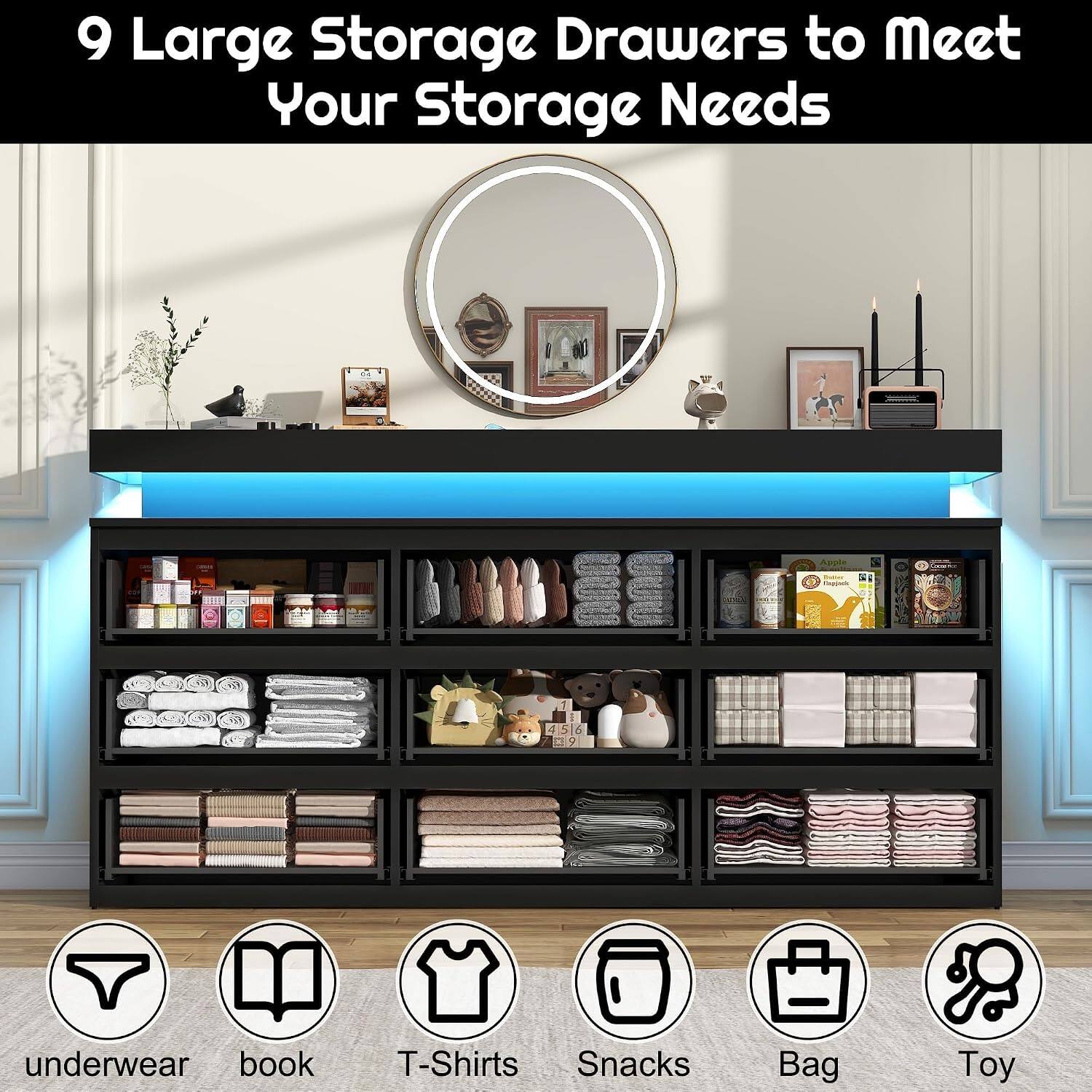 9 Large Storage Drawers to Meet Your Storage Needs

- underwear
- book
- T-Shirts
- Snacks
- Bag
- Toy