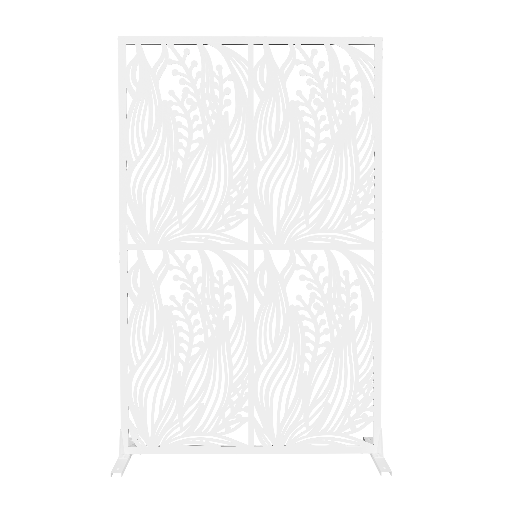 Alt View 4. Loheer - 3.8 ft x 6 ft Metal Privacy Screen Freestanding Room Divider for Patio Balcony Garden Leaf Pattern - White.