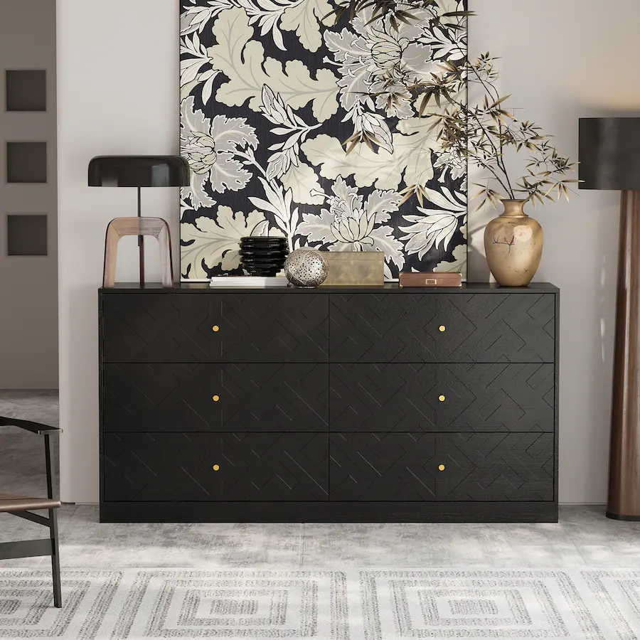 Famapy Textured 6 Drawer Dresser: Wood Grain Finish with Embossed ...