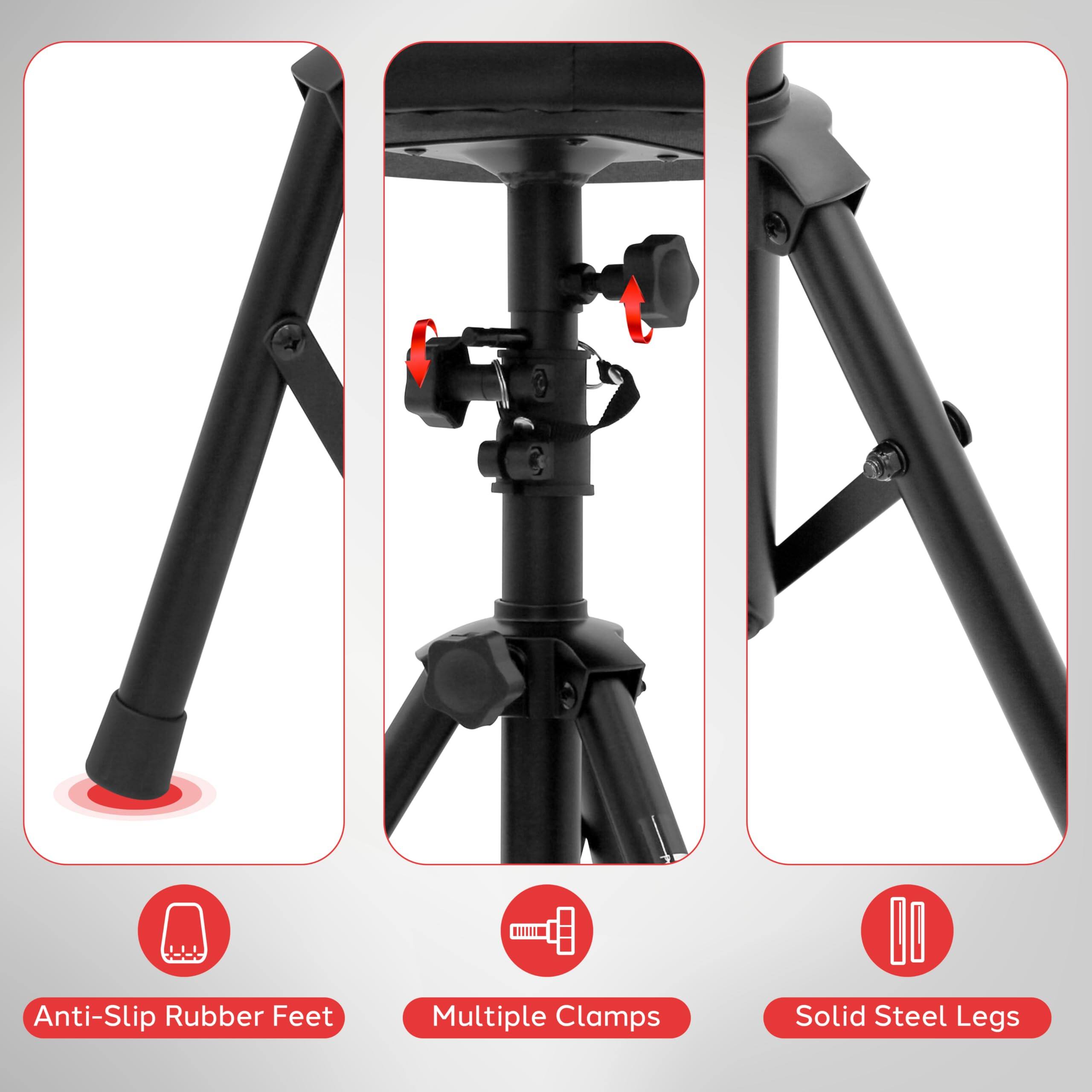 Anti-Slip Rubber Feet  
Multiple Clamps  
Solid Steel Legs
