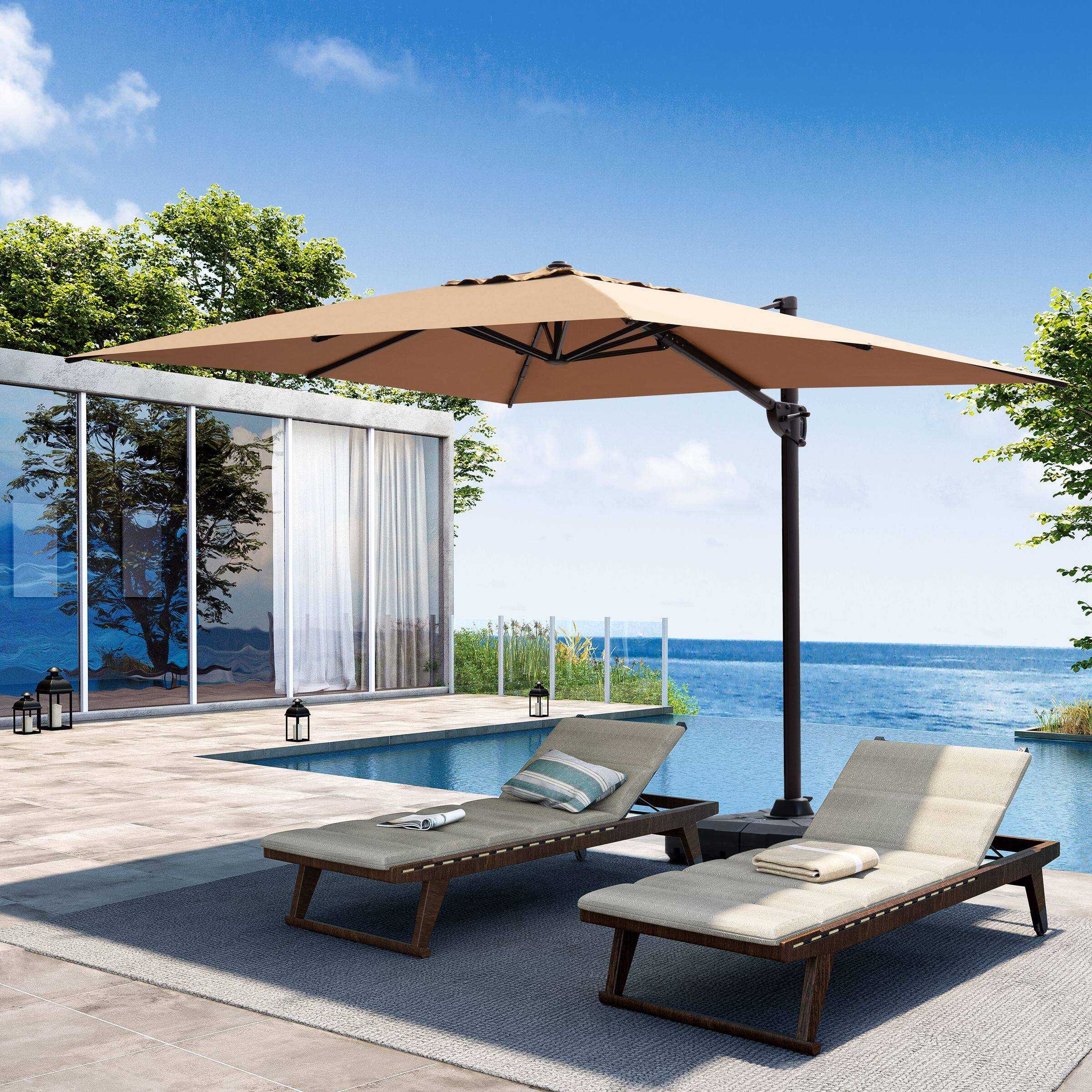 Alt View 7. Crestlive Products - Crestlive Products 9x11ft Aluminum Crank Cantilever Patio Umbrella with Base - Brown.