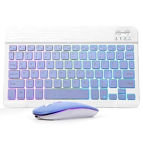 Comfort Essence - Bluetooth Keyboard and Mouse Combo for iPad - Rechargeable Wireless & with Backlit Compatible 9th8th Gen - purple