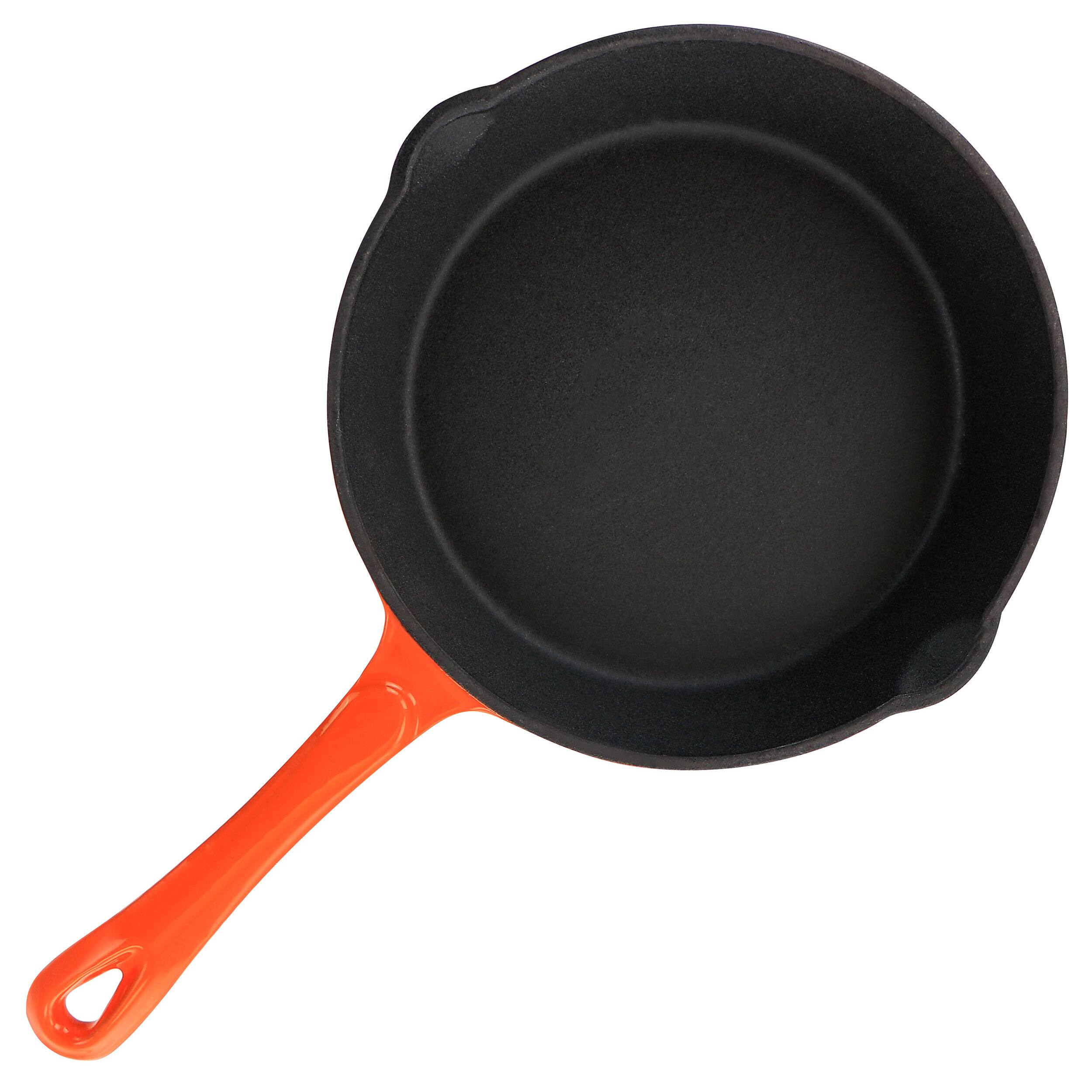 Alt View 2. Mega Chef - MegaChef Enameled Round 8 Inch PreSeasoned Cast Iron Frying Pan in Orange - Orange.