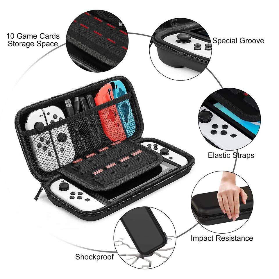 1. 10 Game Cards Storage Space
2. Special Groove
3. Elastic Straps
4. Impact Resistance
5. Shockproof
