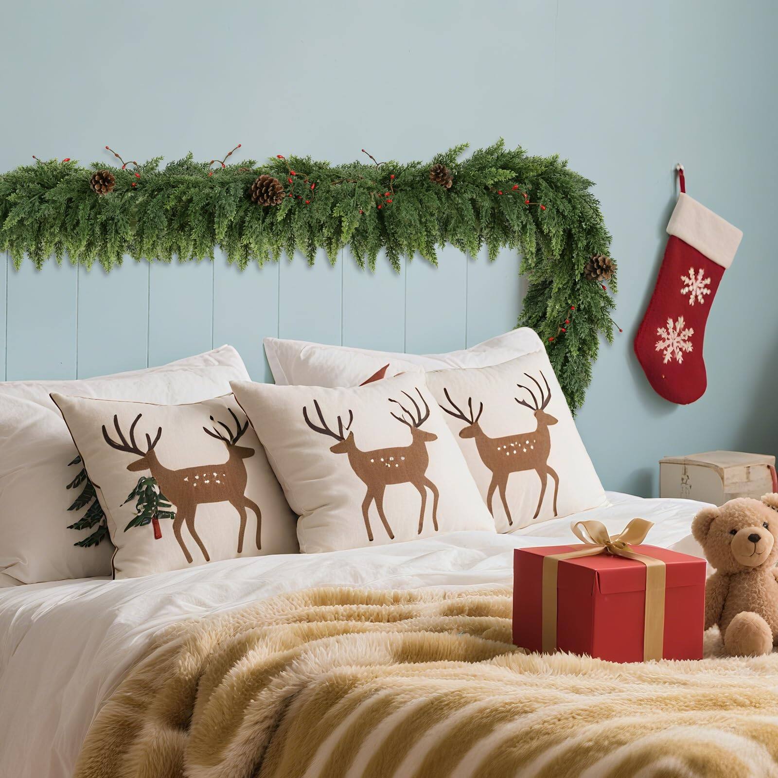 Alt View 5. Refined Abode Design - Realistic Christmas Garland Mantle Real Touch Thicklush Artificial Cedar Garlands Pine Conesred Berries - MULTI.