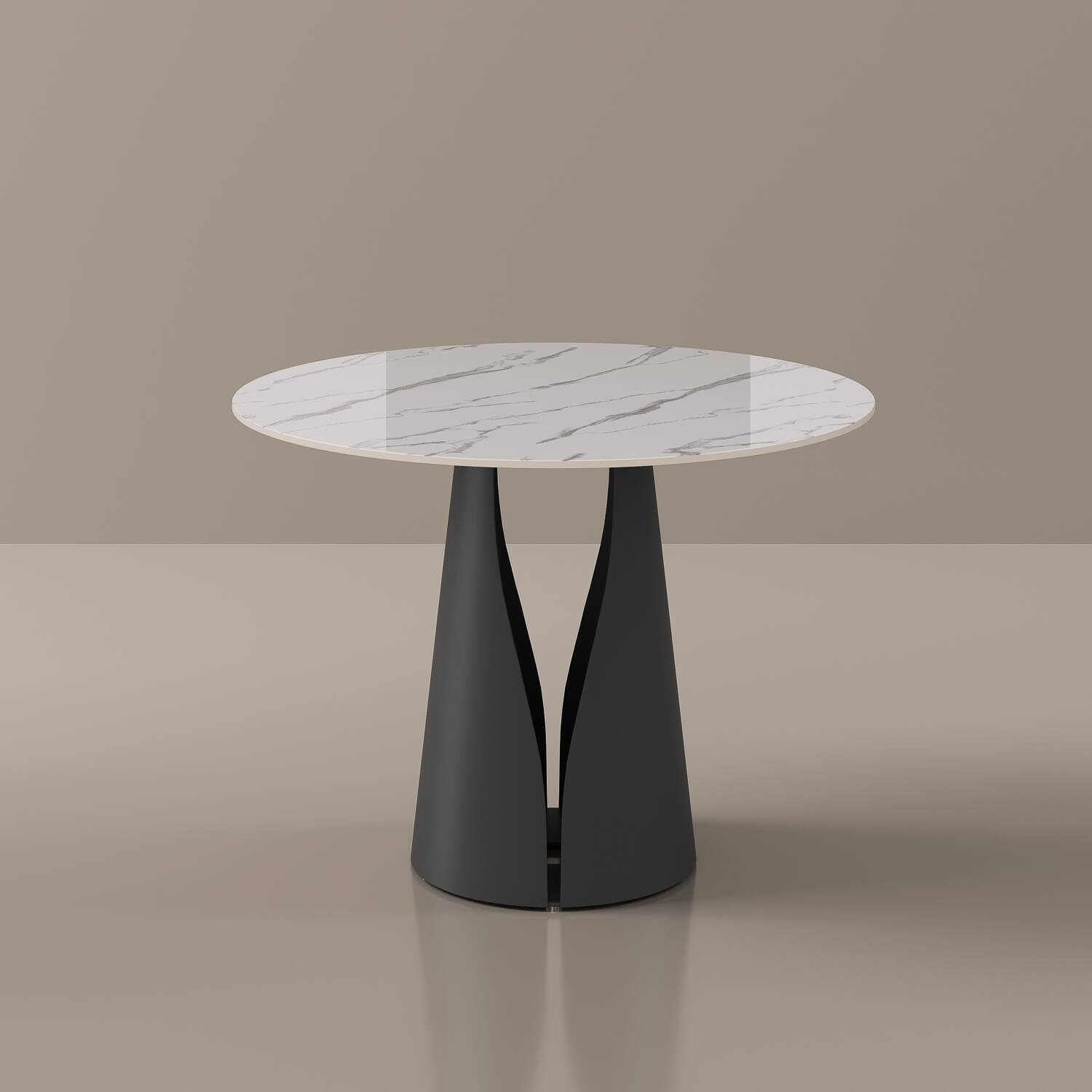 Alt View 7. POVISON - 35" Modern Bistro Table for Breakfast Nook & Compact Spaces, Glossy White Sintered Stone Top with Black Metal Base - White.