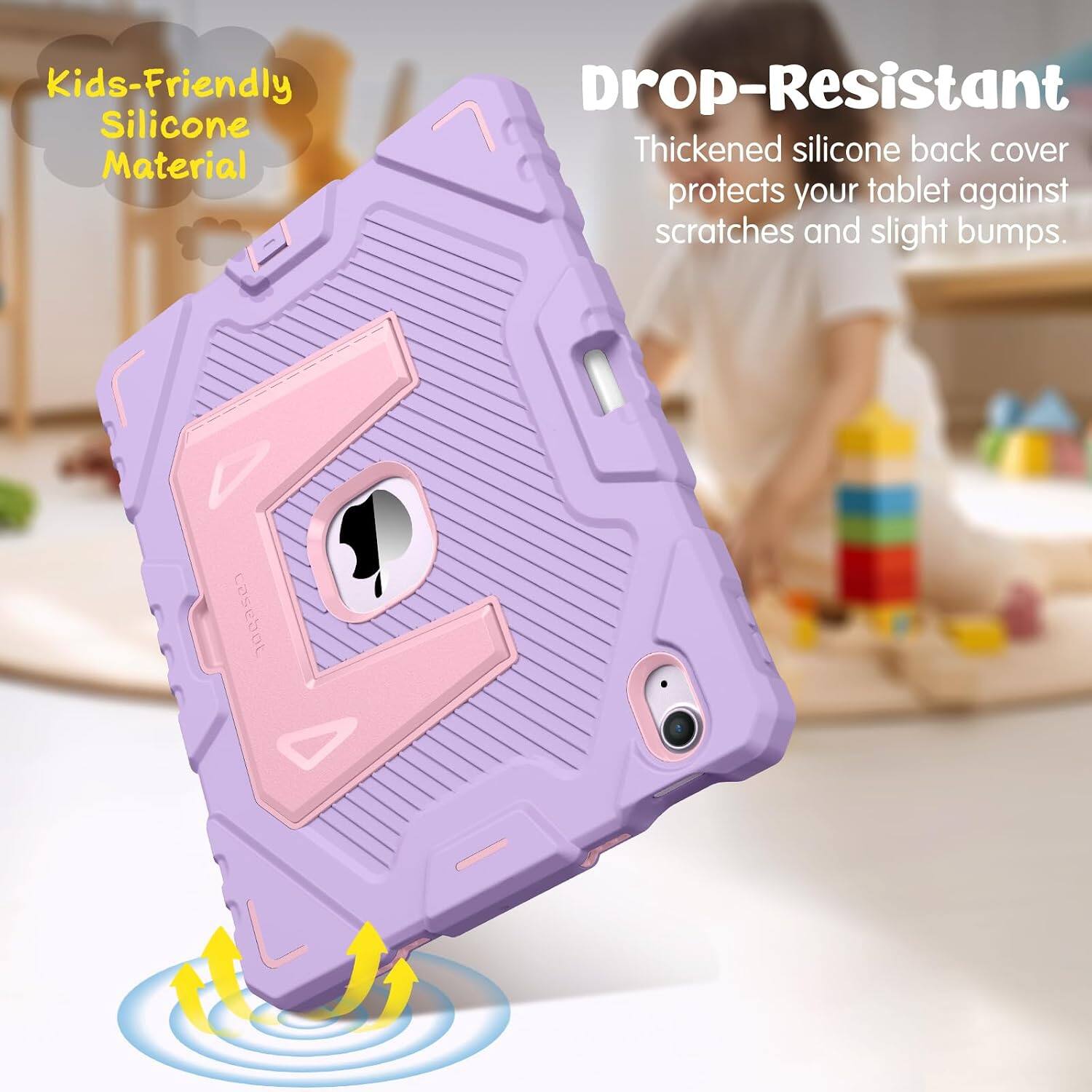 Kids-Friendly Silicone Material

Drop-Resistant

Thickened silicone back cover protects your tablet against scratches and slight bumps.