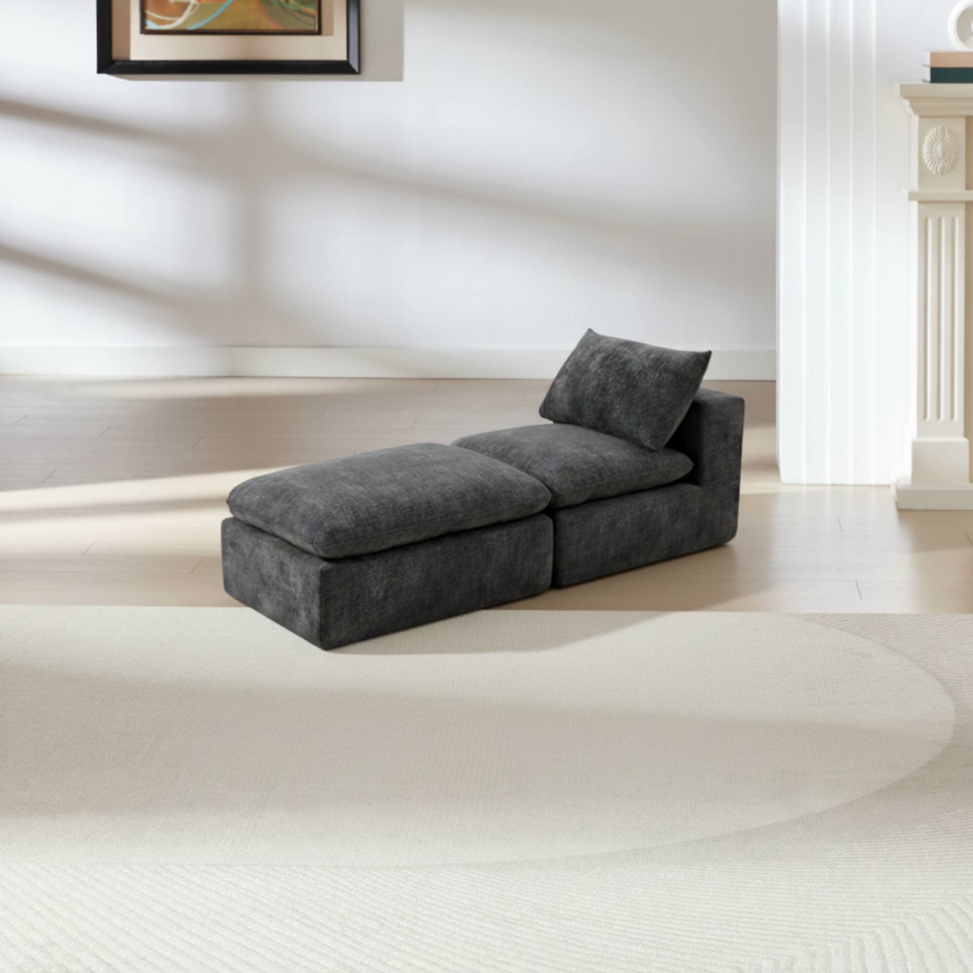 Angle. Loheer - Loheer- Modern Chenille Cloud Sofa 5.74x2.46x2.82 ft Modular Sectional Couch for Apartment Living Room - Dark Gray.