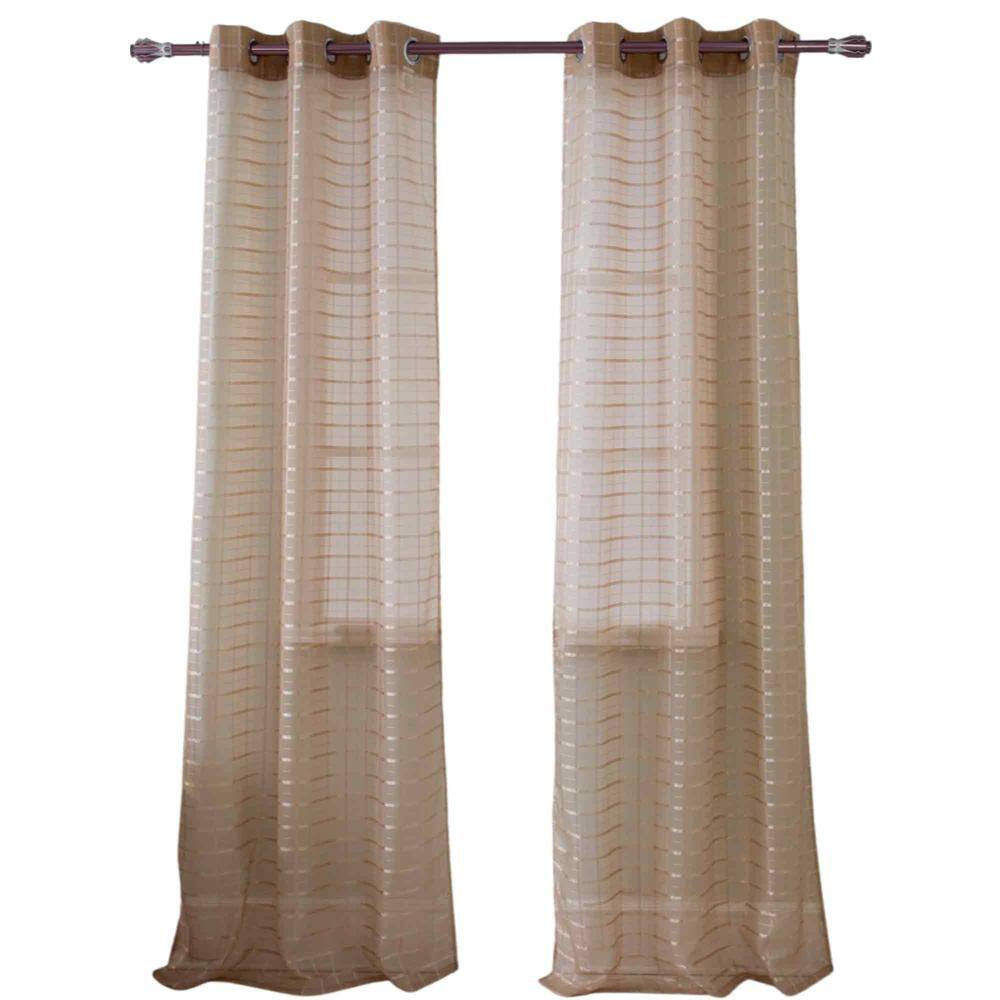 Angle. Olivia Gray - Olivia Gray Taupe Wanda Box Voile Grommet Curtain Panel - 54x90 Inches, Machine Washable with 8 Silver Grommets - Taupe.