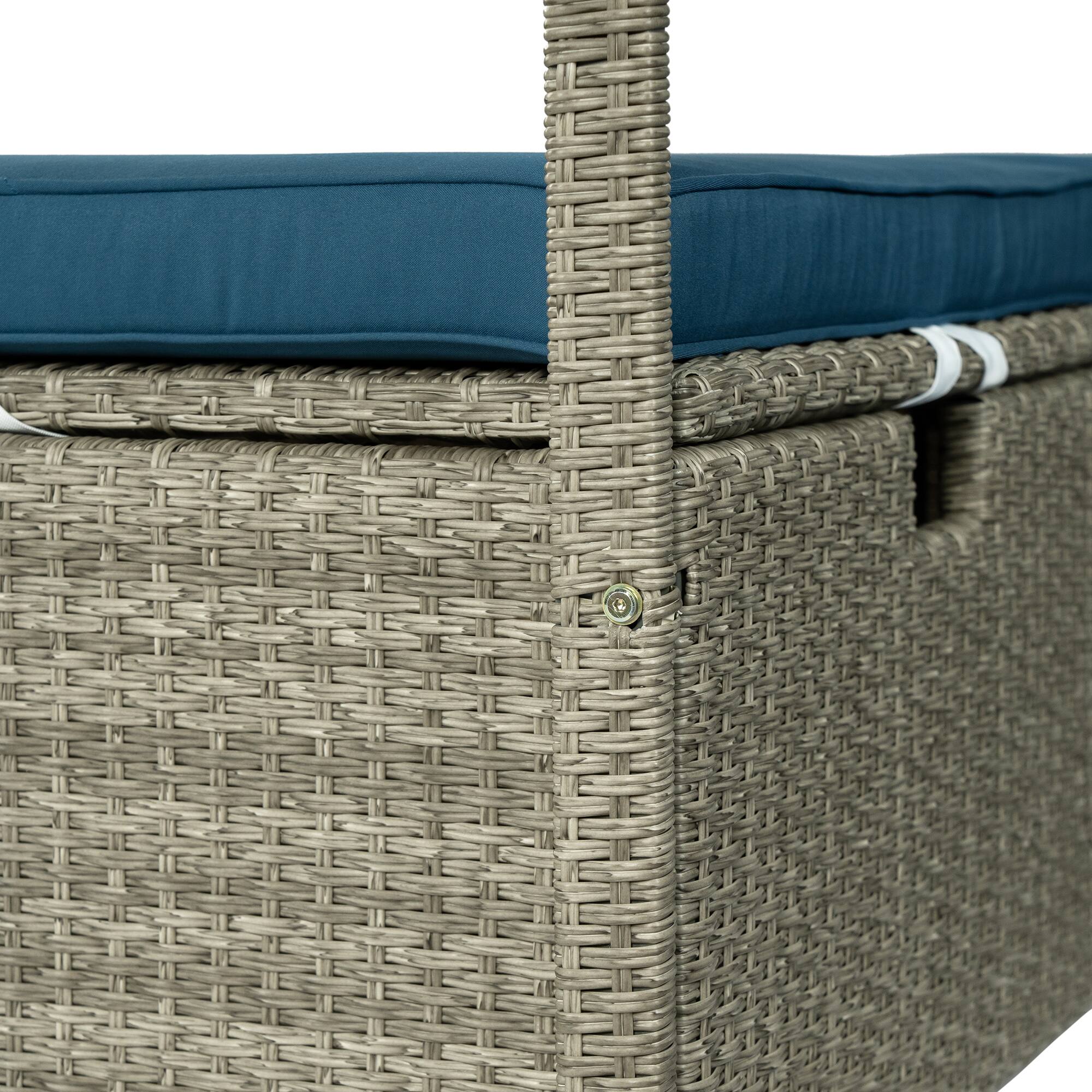 Alt View 6. Mondawe - Outdoor Adjustable Sun Lounger with Canopy, Recline and Removable Cushion - Dark Blue.