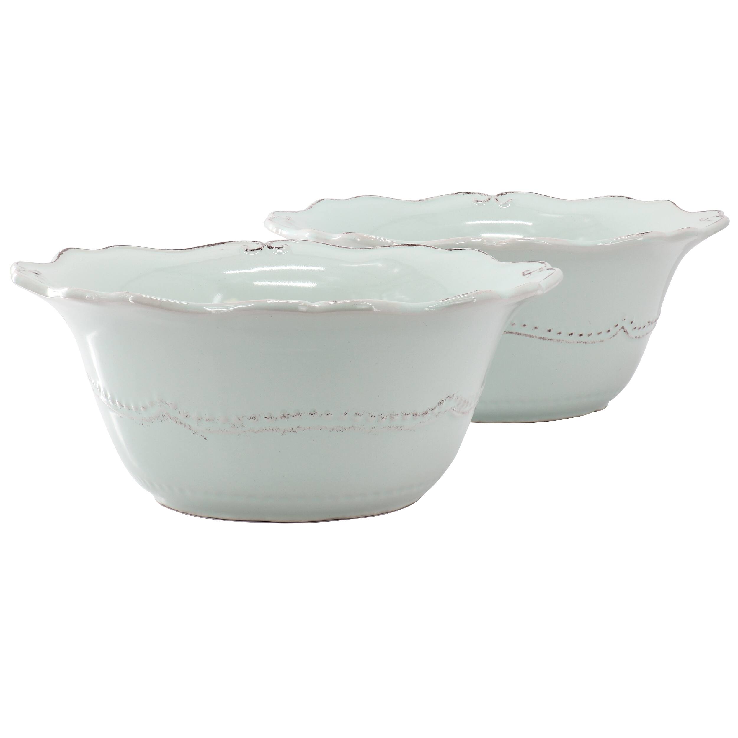Front. Modern Southern Home - Modern Southern Home Capri 2 Piece 10 Inch Scalloped Stoneware Serving Bowl Set in Egg Blue - Blue.