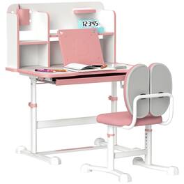 Qaba - Kids Desk and Chair Set, Height Adjustable, School Study Desk and Chair, Tilt Desktop, Storage Drawer - Pink