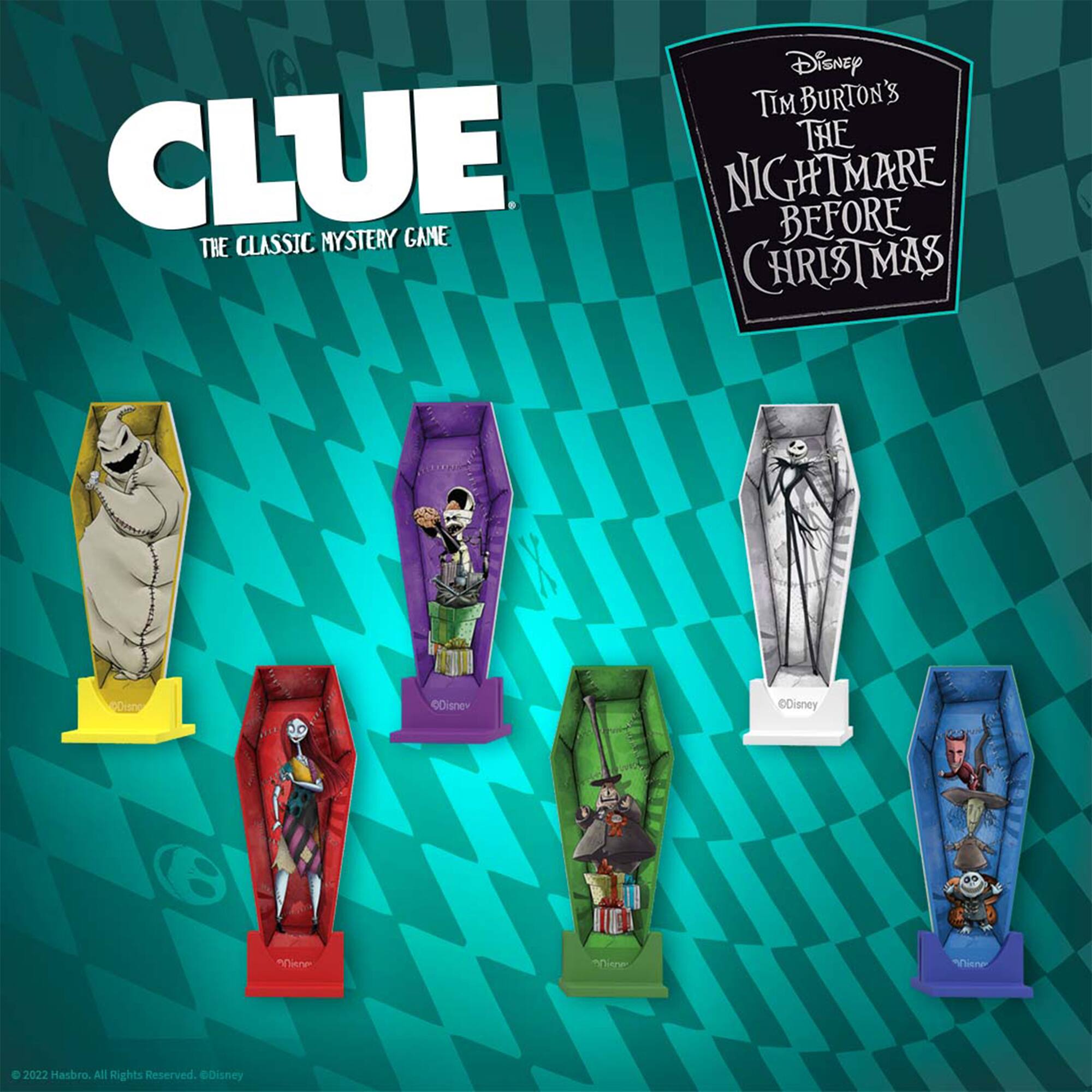 CLUE THE CLASSIC MYSTERY GAME  
Disney TIM BURTON'S THE NIGHTMARE BEFORE CHRISTMAS  
© 2022 Hasbro. All Rights Reserved. Disney