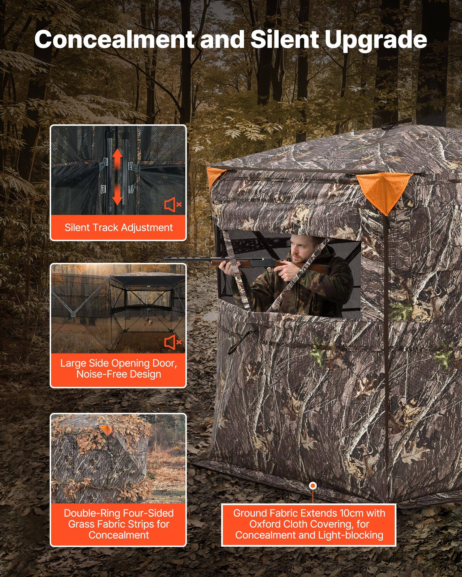 Concealment and Silent Upgrade

- Silent Track Adjustment
- Large Side Opening Door, Noise-Free Design
- Double-Ring Four-Sided Grass Fabric Strips for Concealment
- Ground Fabric Extends 10cm with Oxford Cloth Covering, for Concealment and Light-blocking