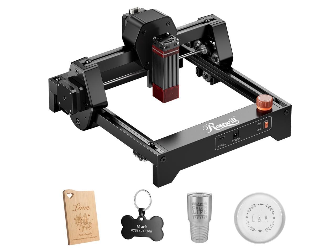 Rosewill - Mini Laser Engraver, 2.5W/3.5W, 12000mm/min, 0.04mm Spot, 130x140mm Area, Portable with Eye Protection