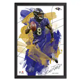Sporticulture - Lamar Jackson Baltimore Ravens 27" x 39" Brush Stroke Player Framed Art Print - Multicolor