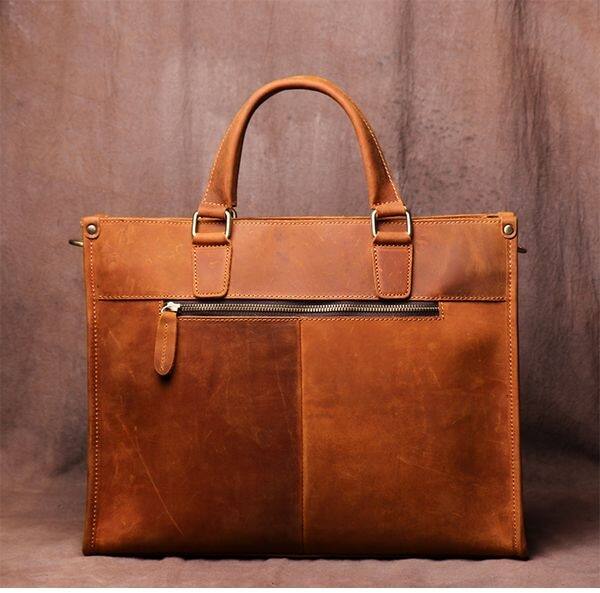 Angle. Steel Horse Leather - The Dagmar Leather Briefcase | Vintage Leather Messenger Bag - Brown.