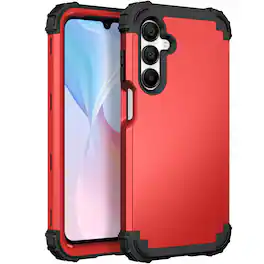 Dteck - Rugged Case for Samsung Galaxy A16 5G,Shockproof Soft Silicone Bumper Hard PC Back Cover,3-Layers Protective Shell - Red
