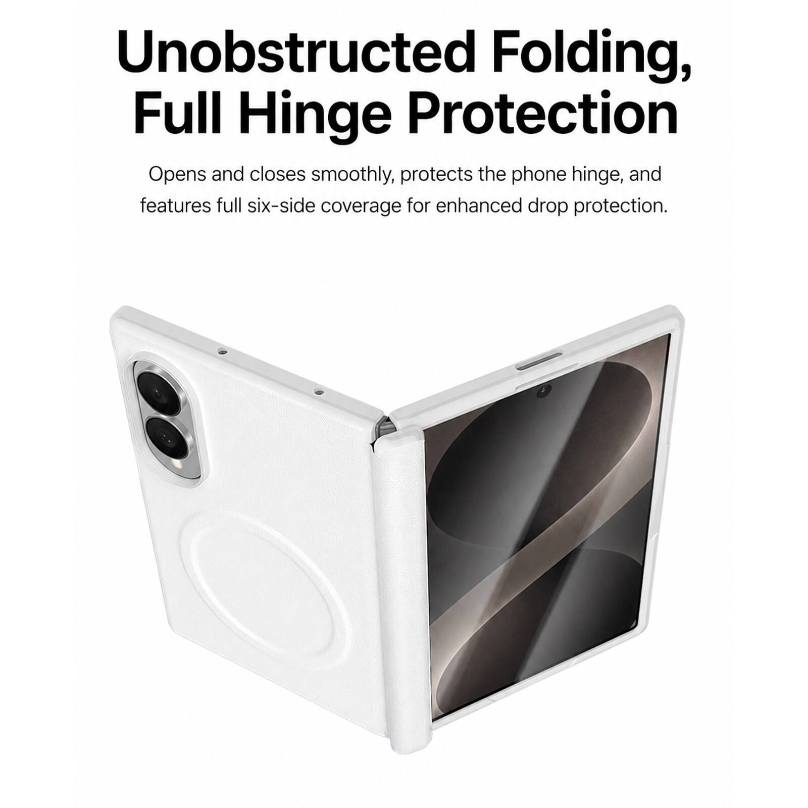Unobstructed Folding, Full Hinge Protection

Opens and closes smoothly, protects the phone hinge, and features full six-side coverage for enhanced drop protection.
