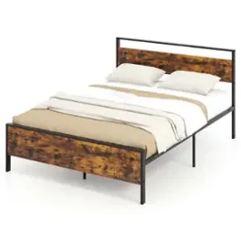 Costway - Queen Size Bed Frame with Wooden Headboard and Footboard Under-Bed Storage - Brown