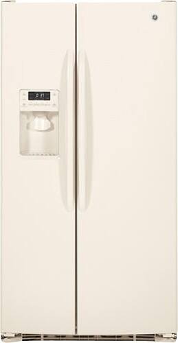 Front Standard. GE - 23.2 Cu. Ft. Side-by-Side Refrigerator with Thru-the-Door Ice and Water - Bisque.