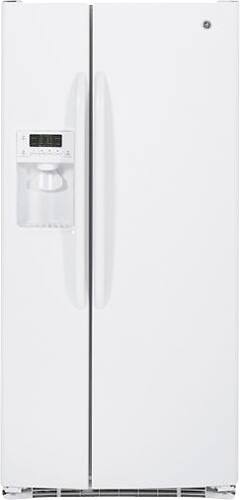 Front Standard. GE - 23.2 Cu. Ft. Side-by-Side Refrigerator with Thru-the-Door Ice and Water - White.