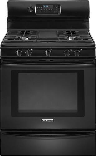 Front Standard. KitchenAid - 30" Self-Cleaning Freestanding Gas Convection Range - Black.