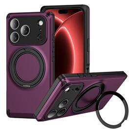 Dteck - Magnetic Phone Case for Apple iPhone 17 Pro Max, Shockproof Hybrid Protective Cover with 360 Aluminum Ring Kickstand - Cherryred