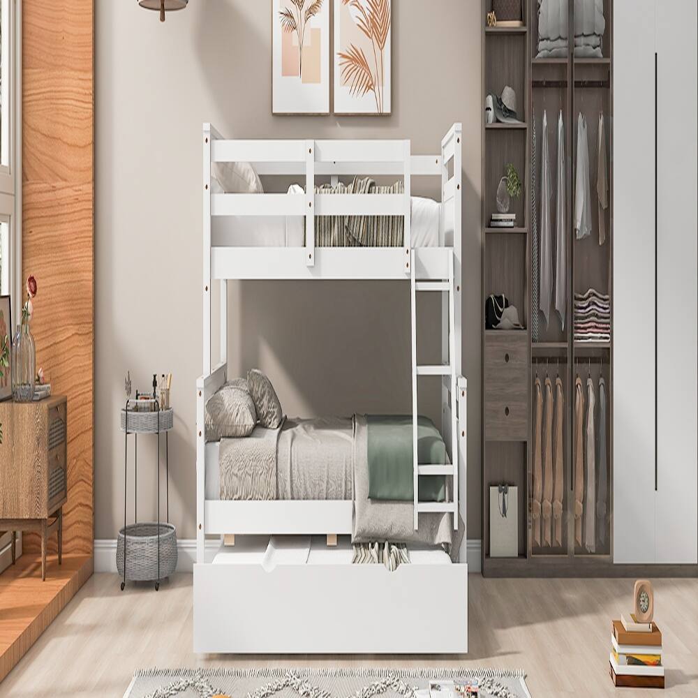 Alt View 3. Loheer - Loheer Twin Over Full Bunk Bed with Trundle White Solid Wood - White.
