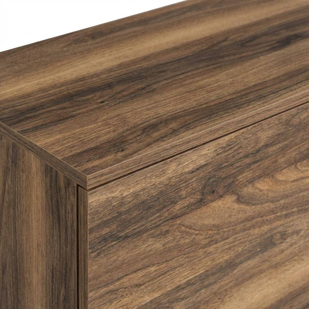 Alt View 4. FurniFact - Walnut Wood TV Stand with Glass Door Shelf and Mid-Century Modern Design - White.