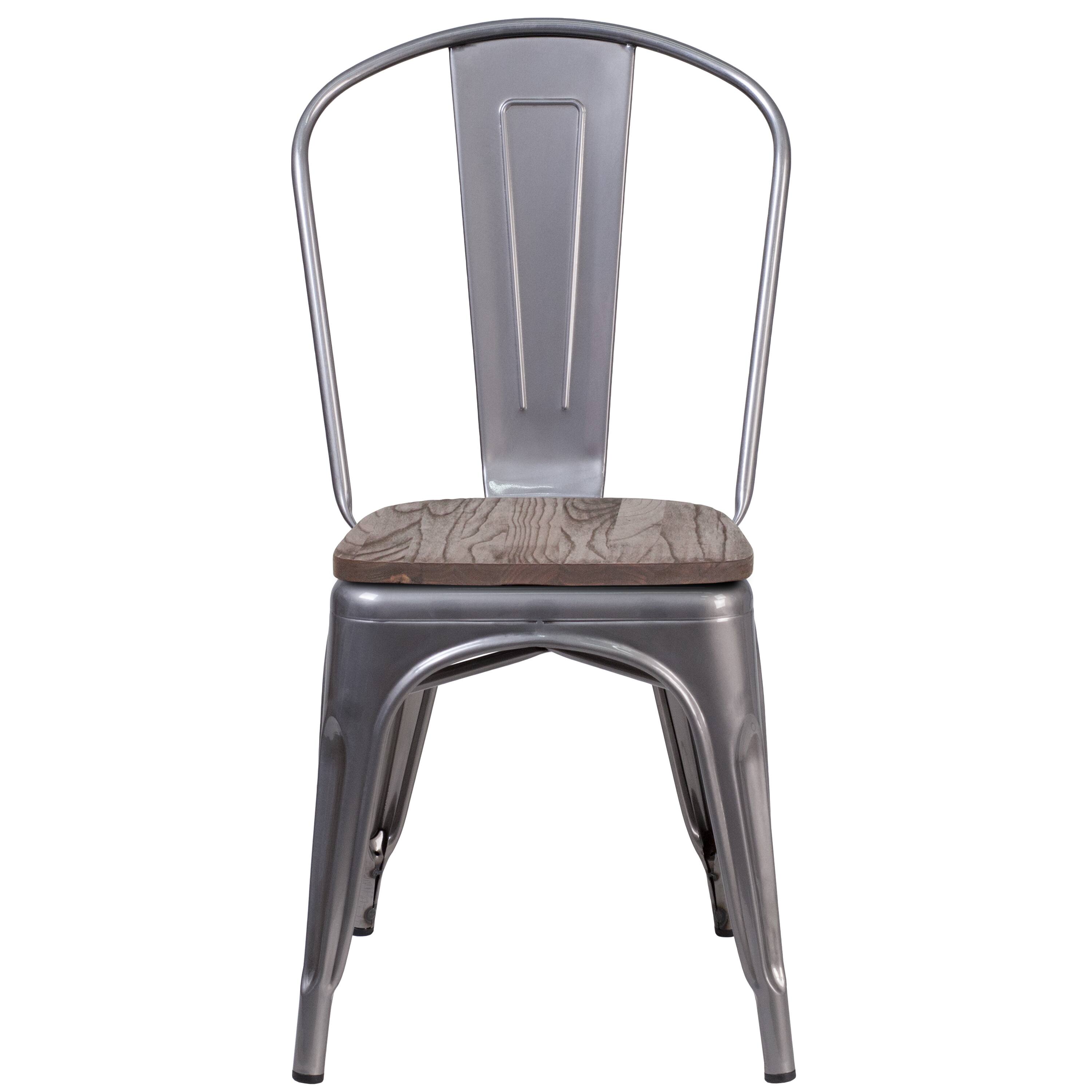 Alt View 3. Emma + Oliver - 4 Pack Metal Stackable Chair with Wood Seat - Clear Coated.