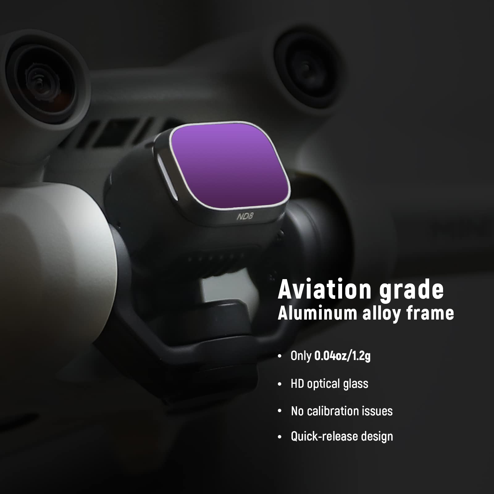 Aviation grade Aluminum alloy frame

- Only 0.04oz/1.2g
- HD optical glass
- No calibration issues
- Quick-release design