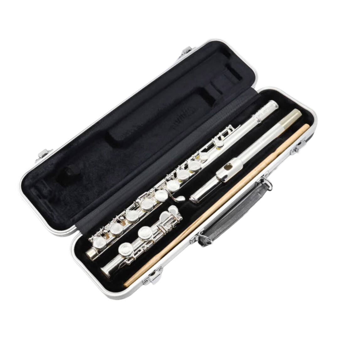 Angle. Di Zhao Flutes - DZ-100 Debut Series Student Flute | Closed Hole | Offset G | C Foot Joint | Hand-Cut Headjoint - Silver.