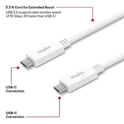 3.3 ft Cord for Extended Reach  
USB 3.2 supports data transfer speed of 10 Gbps, 2X faster than USB 3.1  

USB-C Connection  
USB-C Connection