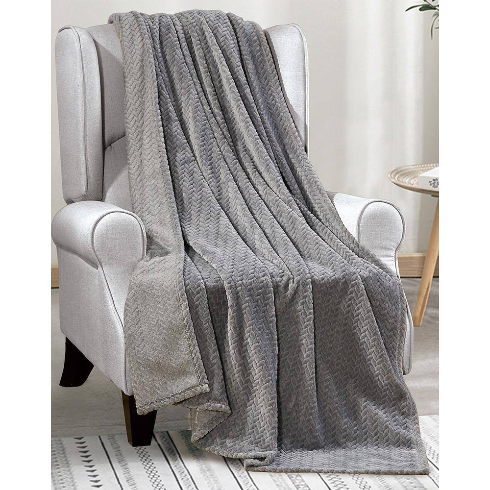 Alt View 1. Noble House - Plazatex Montana plush Decorative Warm and Comfortable Machine Washable Throw 50" x 60" Grey - Grey.