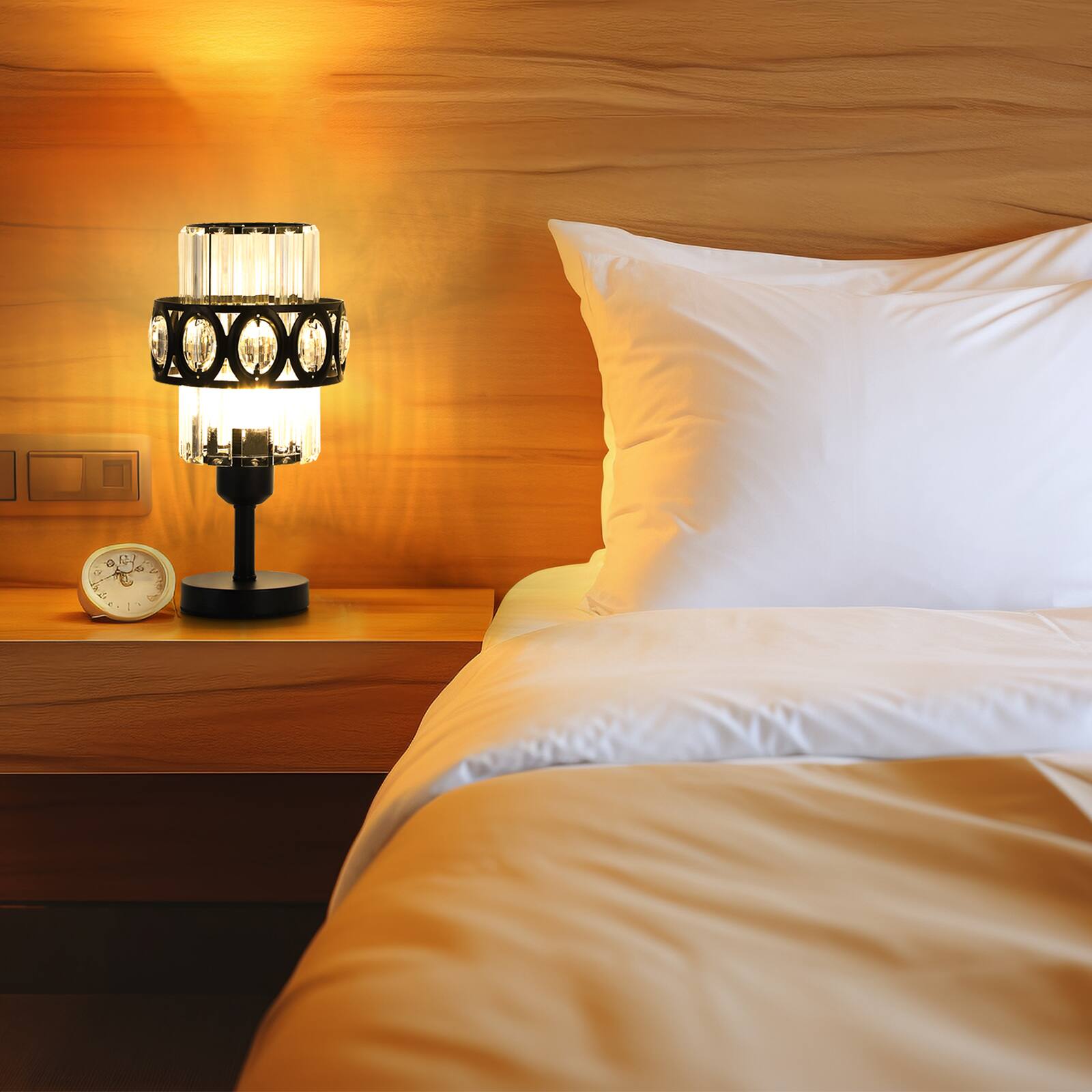 Alt View 1. Oumilen - Set of 2 Modern Crystal Table Lamps, 11in Tall, Black Metal Base, E26 Socket, Bulbs Not Included.
