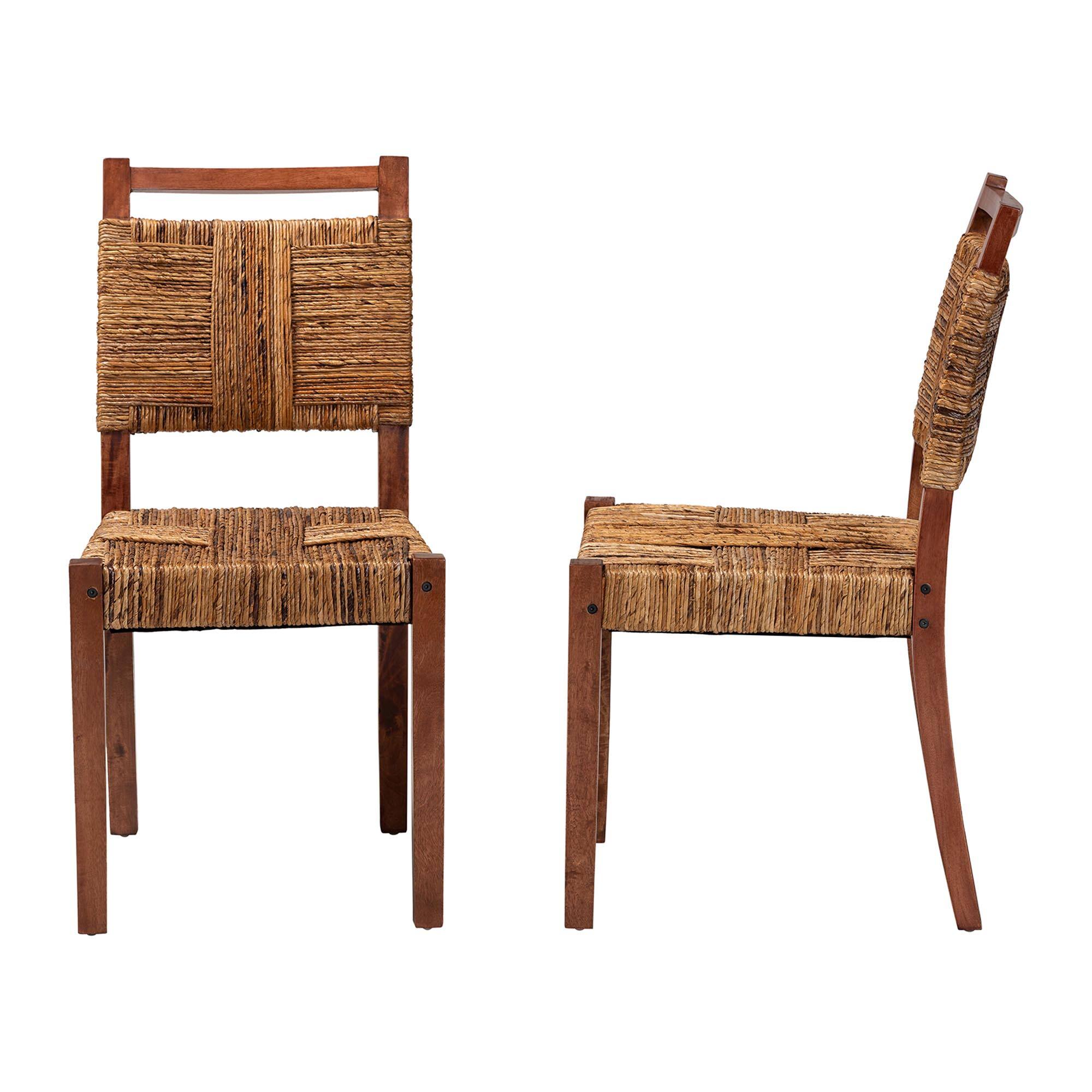 Left. bali & pari - Chabela Handwoven Seagrass Dining Chair Set of 2- Solid Mango Wood Frame with Woven Seat and Backrest, Rustic Boho Style - Natural Brown/Light Brown.
