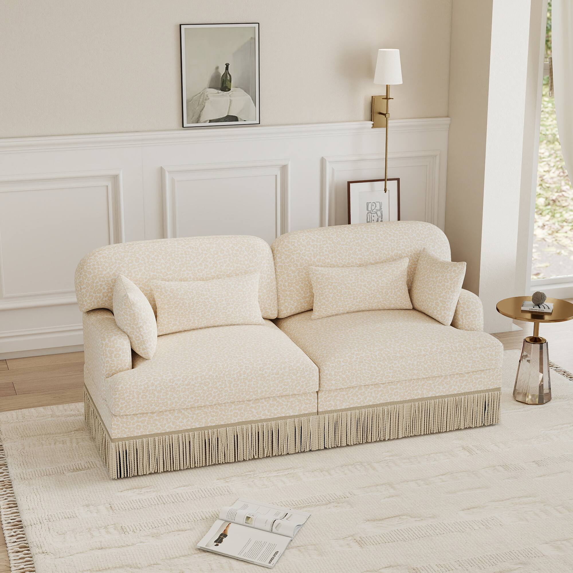 Angle. Anysun - Modern Fashion Leopard Print Chenille Deep Seat Loveseat, Easy Assembly - Beige.
