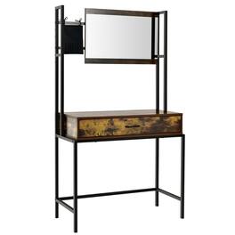 Costway - Industrial Vanity Table with 3-Height Adjustable Mirror Storage Bag Large Drawer - Rustic Brown,Black