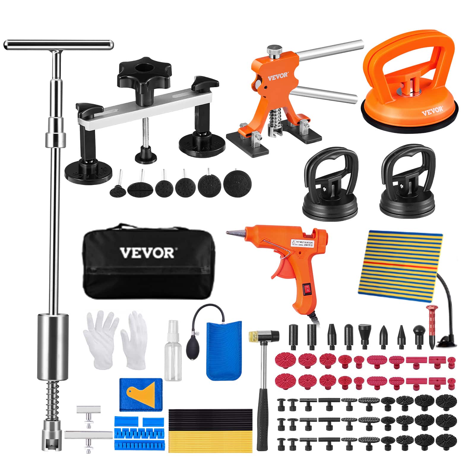 VEVOR - 107 PCS Dent Removal Kit, Paintless Dent Repair Kit with Golden Lifter, Bridge Puller, Slide Hammer T-bar Dent Puller
