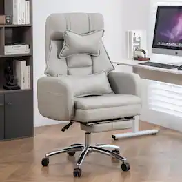 Trinkets Crazed - Ergonomic Office Chair with Lumbar Support,Technology Leather High Back Home Computer Desk Chair w/Footrest - light gray