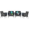 Costway - 8 PCS Patio Rattan Furniture Set Cushioned Sofa Coffee Table Backyard Porch - Navy + Black