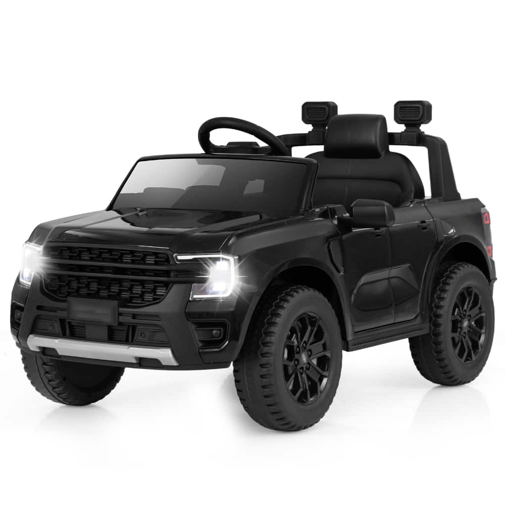 SlickBlue - 12V Electric Kids Ride-On Pickup Truck with RC and Music Player - Black