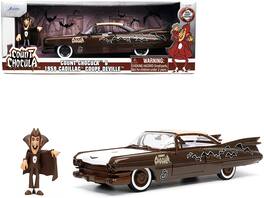 Jada - 1959 Cadillac Coupe DeVille Brown & White with Graphics & Count Chocula Figurine "Hollywood Rides" Series 1/24 - Brown And White