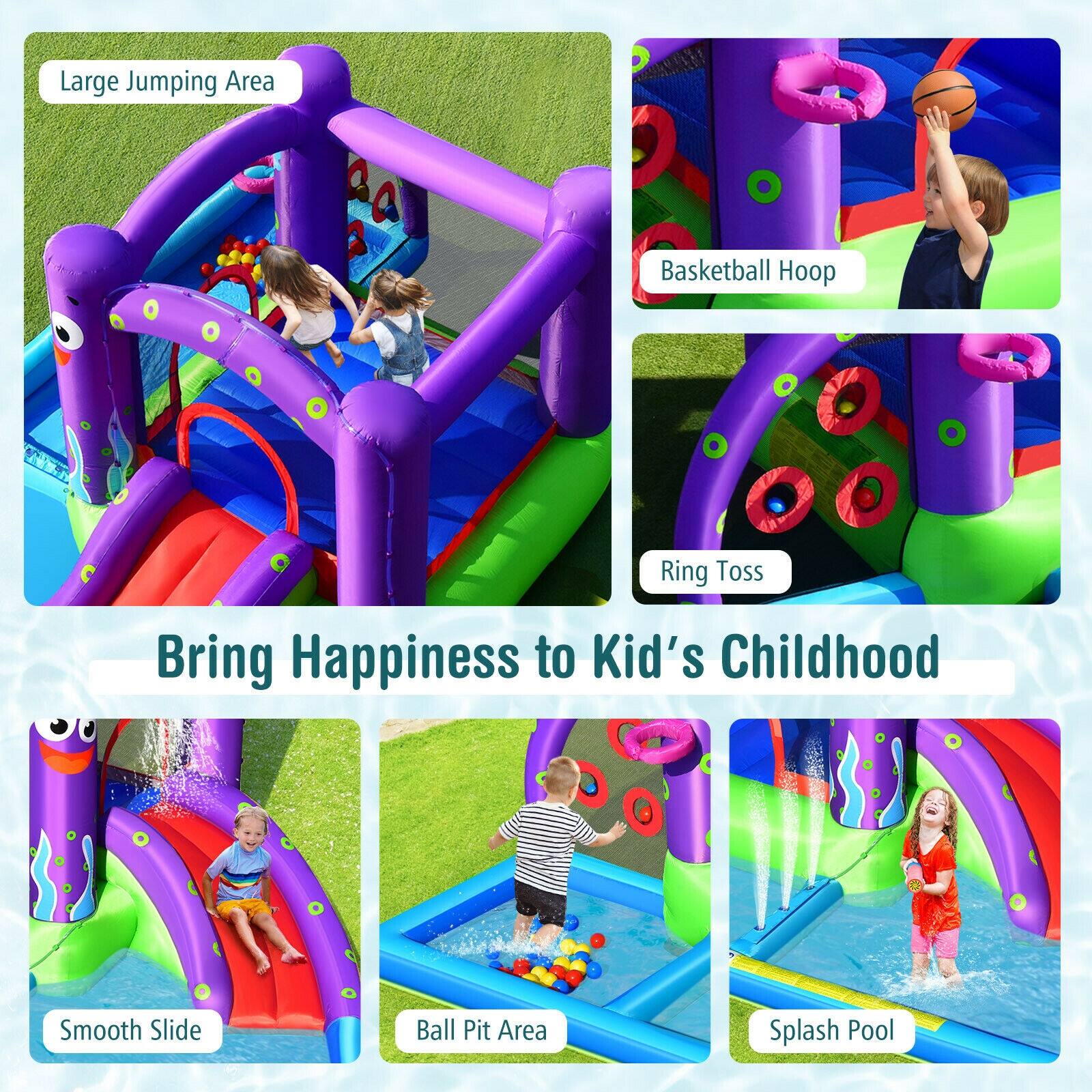 Large Jumping Area  
Basketball Hoop  
Ring Toss  
Smooth Slide  
Ball Pit Area  
Splash Pool  

Bring Happiness to Kid's Childhood